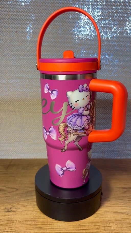 Pink handled character custom tumbler